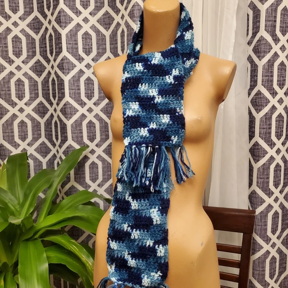 Handmade Knitted Scarf Multi-color Blue